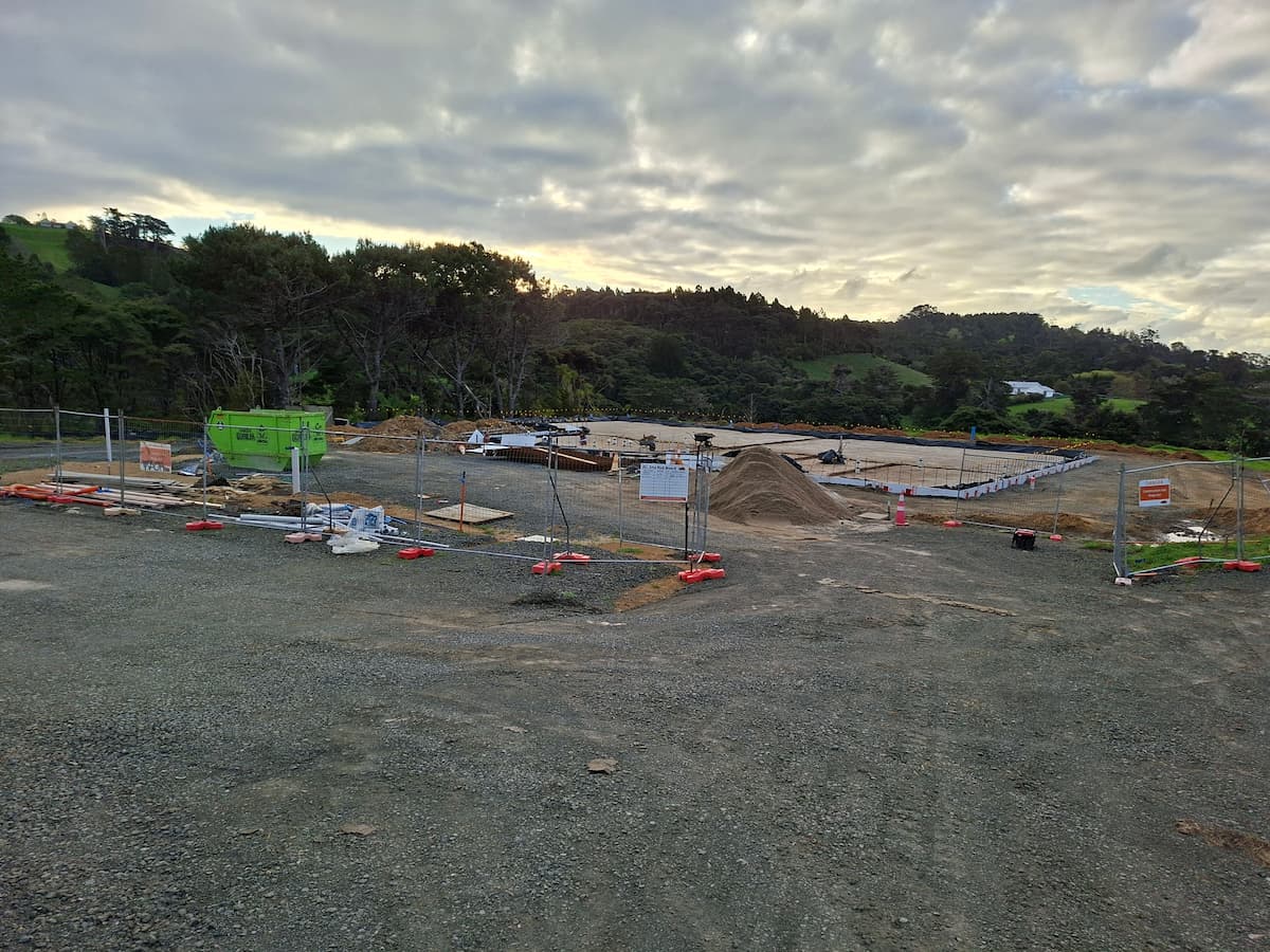 Photo showing the flattened ground shaping out the foundation of the new clubhouse.